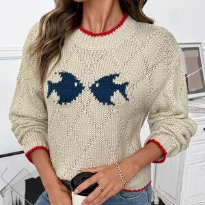 ✨NWT Boutique Fish Pattern Round Neck Sweater